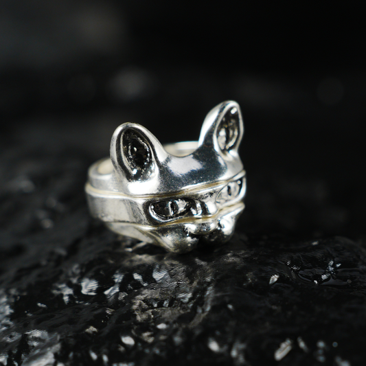Cat Ring Set, 3 Stackable Cat Face Rings, Totem Animal Jewelry, Bold Gothic Style for Daily Wear & Statement Looks