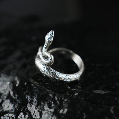 Coiled Snake Ring, Textured Reptile Pattern, Totem Style Open Band for Men & Women