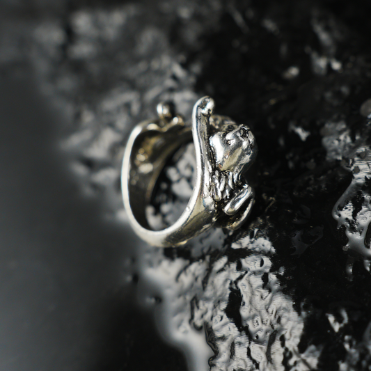 Sleeping Cat Ring, Handmade Spiritual Jewelry, Cute Cat Lover Gift, Unisex Silver Cat Ring