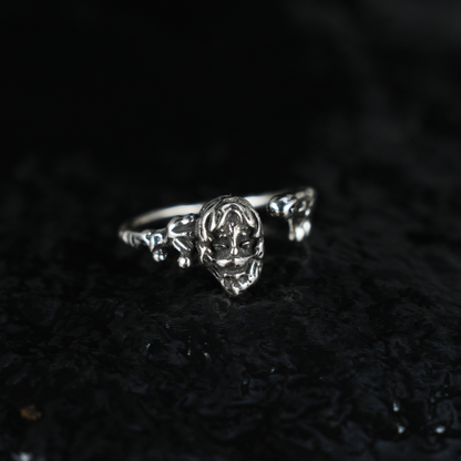 Mystic Elder Totem Ring with Artisan Carving, Unique Gothic Open Design Ring for Men and Women