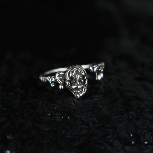 Mystic Elder Totem Ring with Artisan Carving, Unique Gothic Open Design Ring for Men and Women