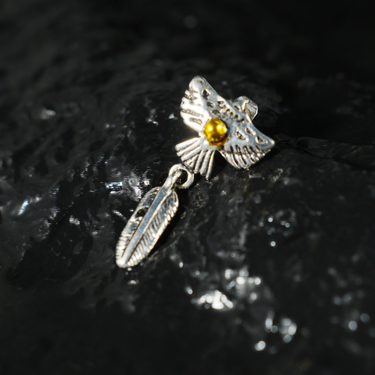 Flying Bird and Feather Drop Earring, Symbolic Totem Jewelry for Freedom, Spirit, and Inner Clarity
