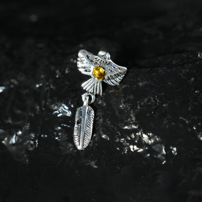 Flying Bird and Feather Drop Earring, Symbolic Totem Jewelry for Freedom, Spirit, and Inner Clarity