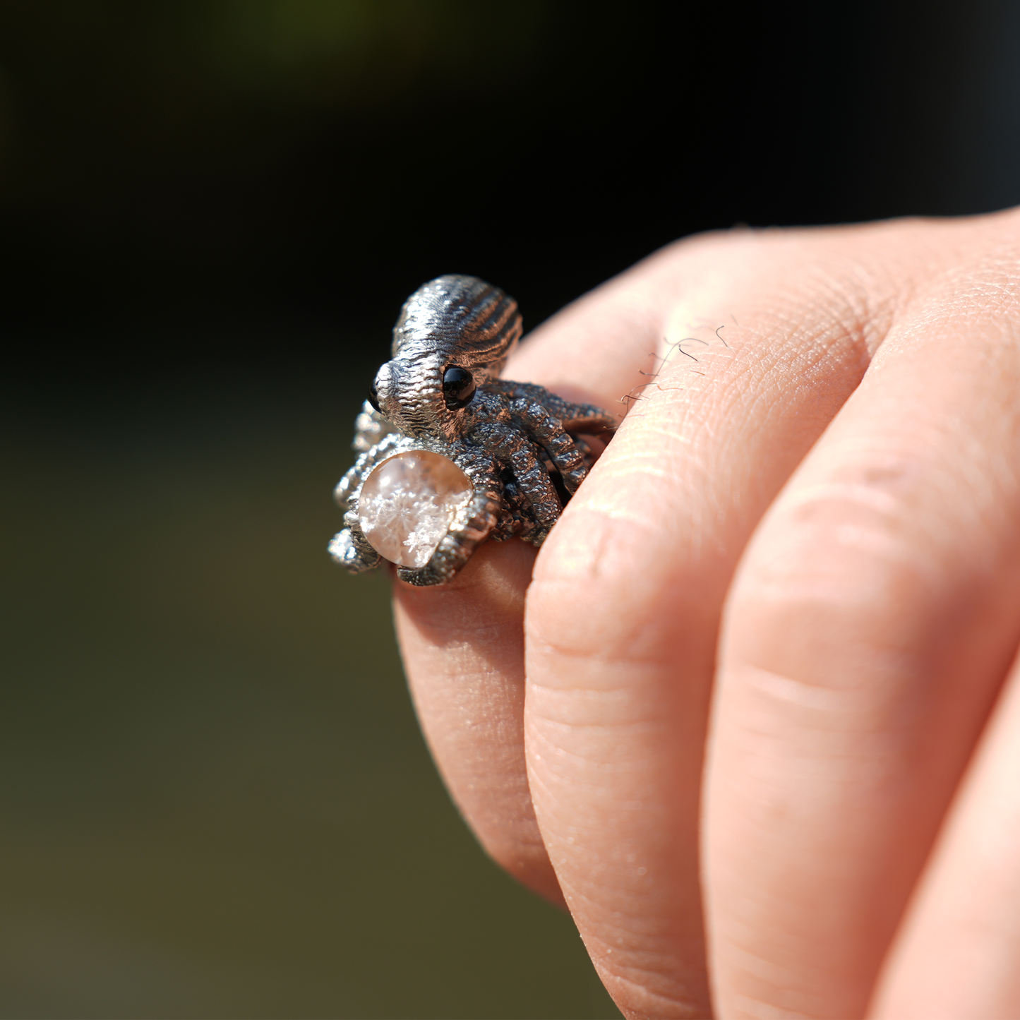 925 Sterling Silver Octopus Ring with Phantom Quartz | Handmade Ocean-Inspired Jewelry | Fantasy Statement Ring Gift