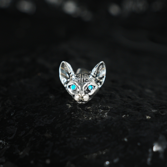 Mystic Cat Stud Earring with Blue Eyes | Spiritual Animal Totem Jewelry | Gothic Pet Lover Gift
