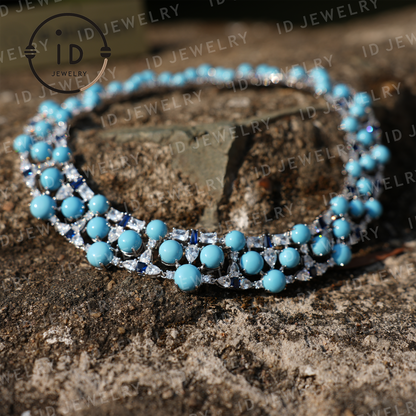 Elegant Turquoise Necklace with Zircon and Lab-Created Blue Gems – Perfect Gift for Women