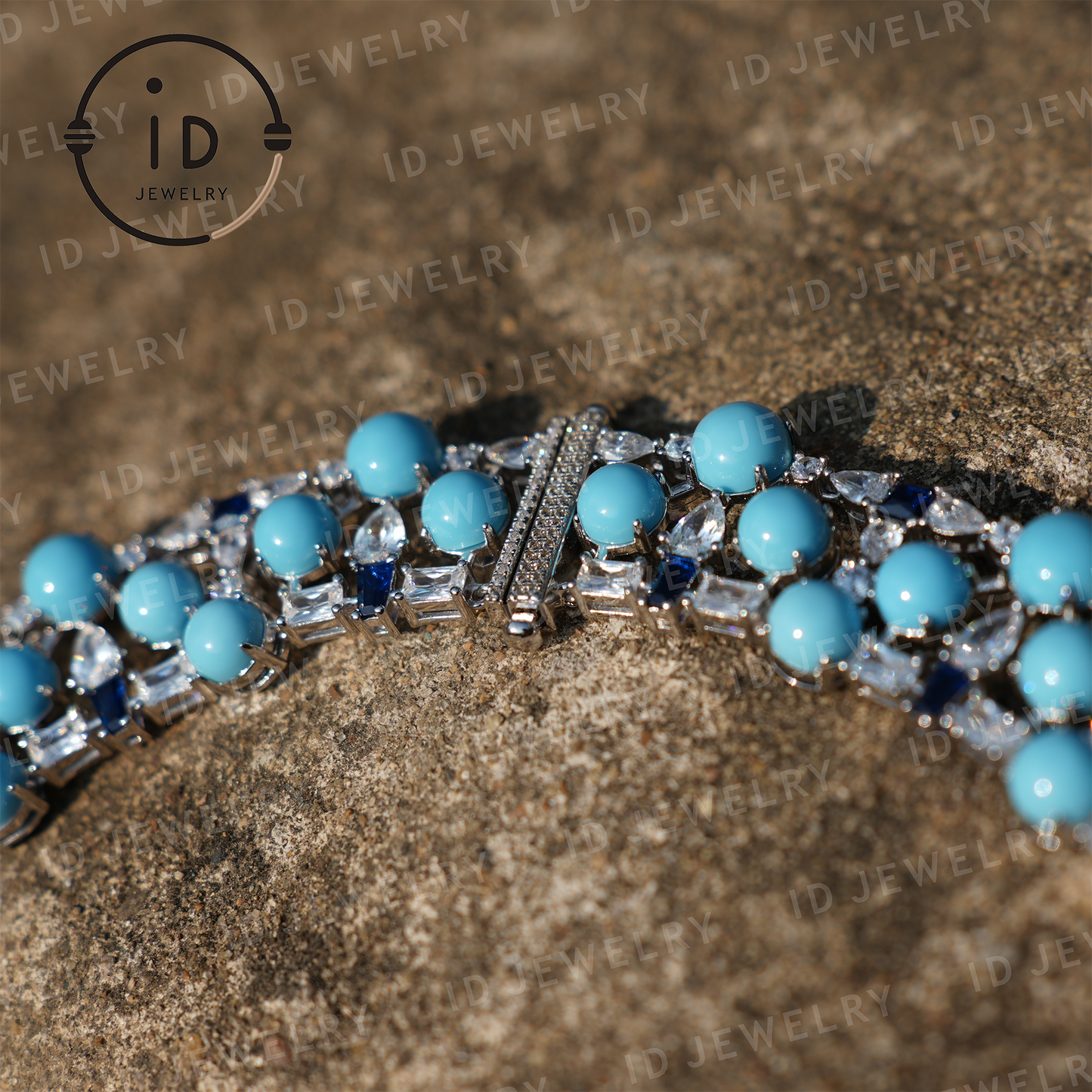 Elegant Turquoise Necklace with Zircon and Lab-Created Blue Gems – Perfect Gift for Women