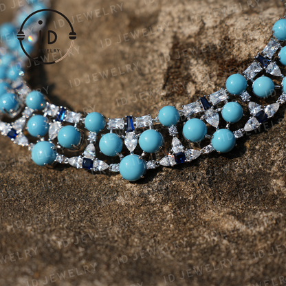 Elegant Turquoise Necklace with Zircon and Lab-Created Blue Gems – Perfect Gift for Women