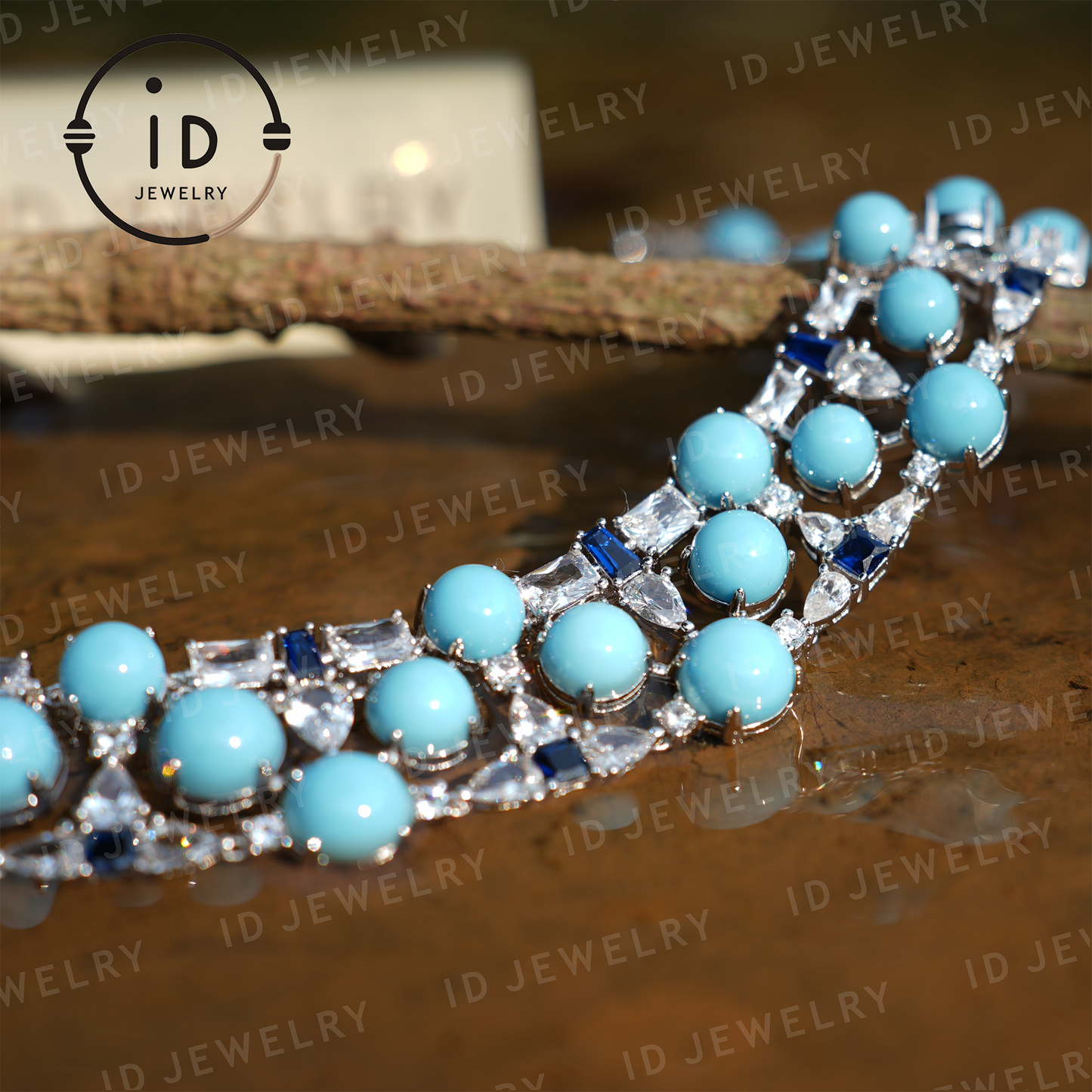 Elegant Turquoise Necklace with Zircon and Lab-Created Blue Gems – Perfect Gift for Women