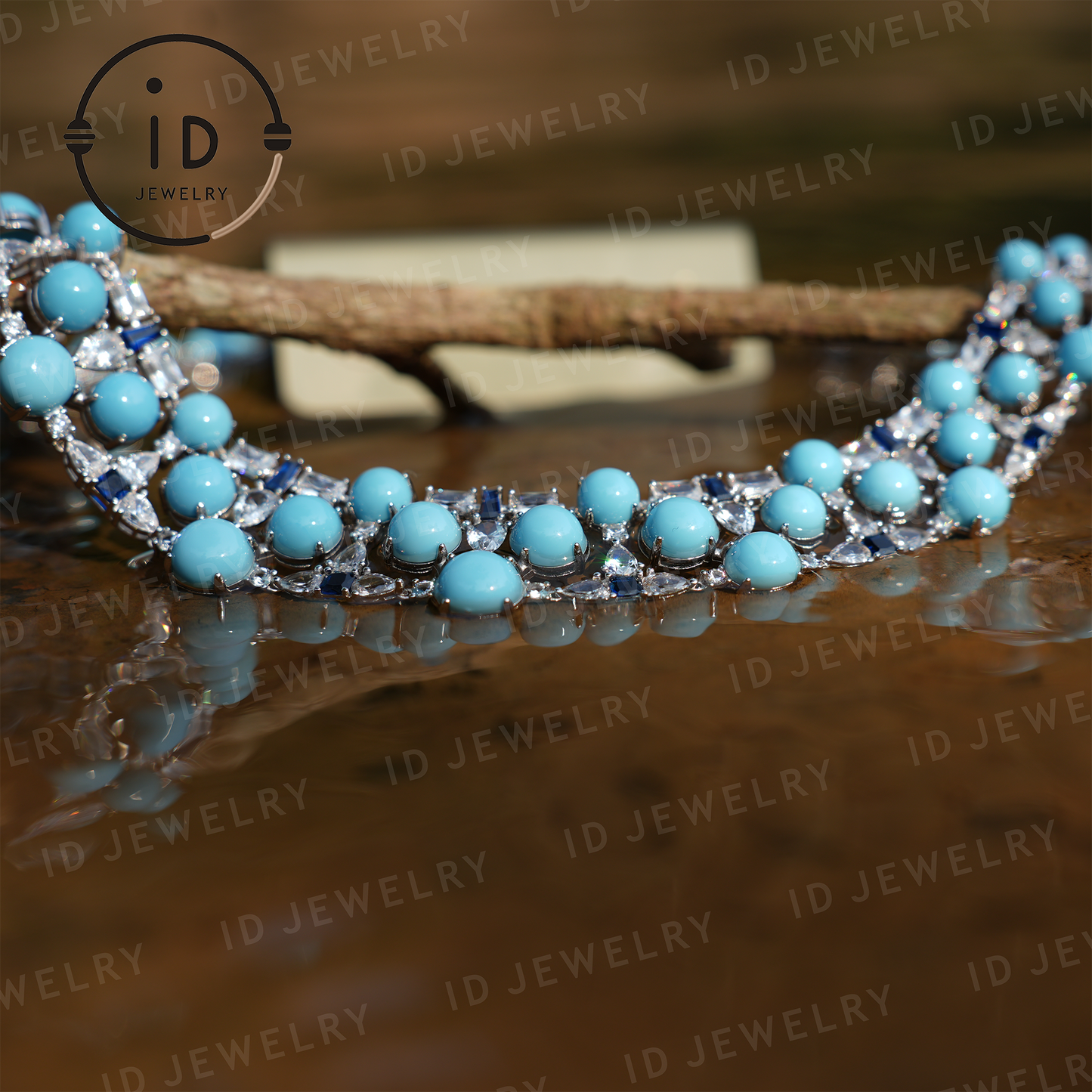 Elegant Turquoise Necklace with Zircon and Lab-Created Blue Gems – Perfect Gift for Women