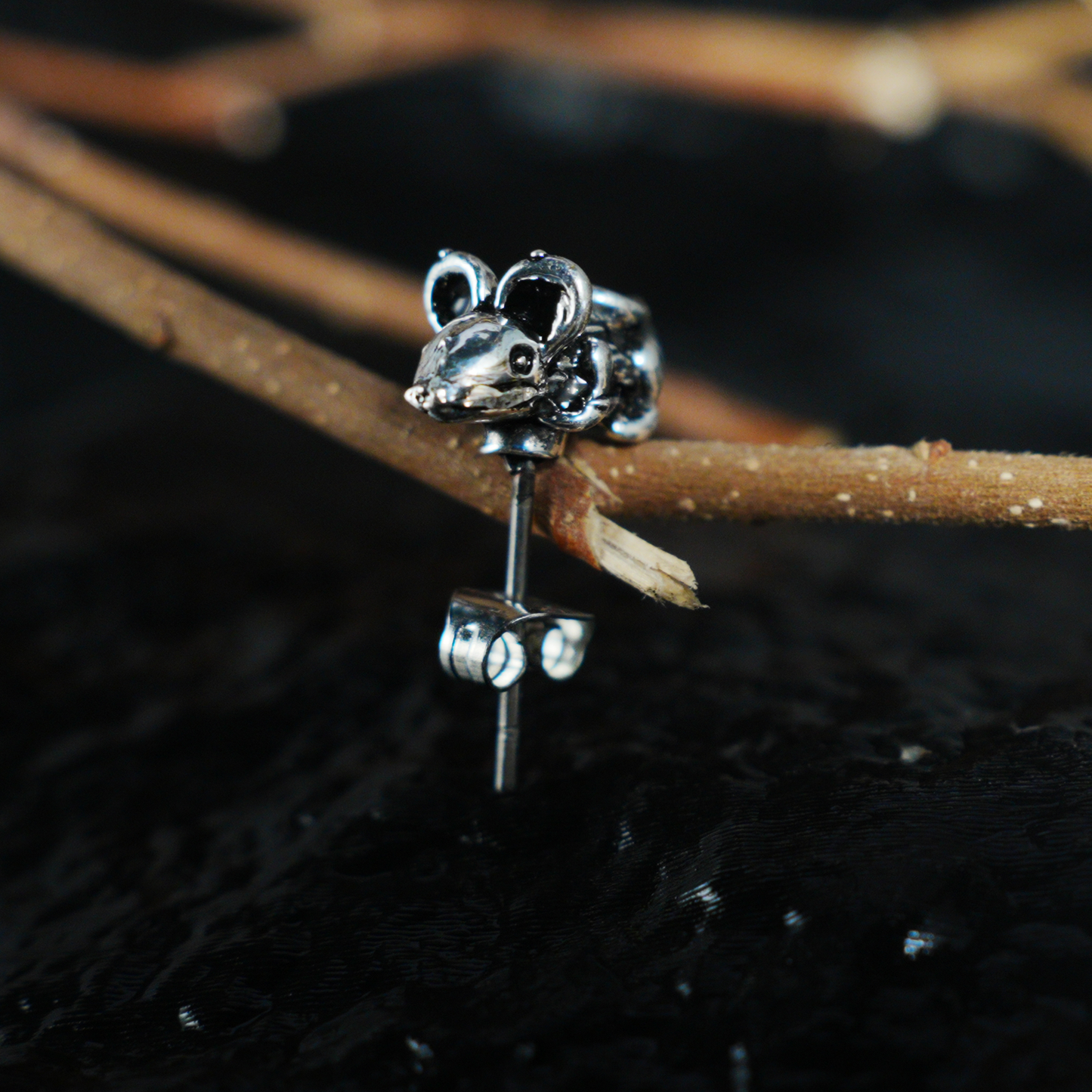 Whimsical Mouse Stud Earring | Animal Totem Jewelry | Vintage-Inspired Accessory