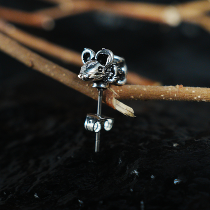 Whimsical Mouse Stud Earring | Animal Totem Jewelry | Vintage-Inspired Accessory