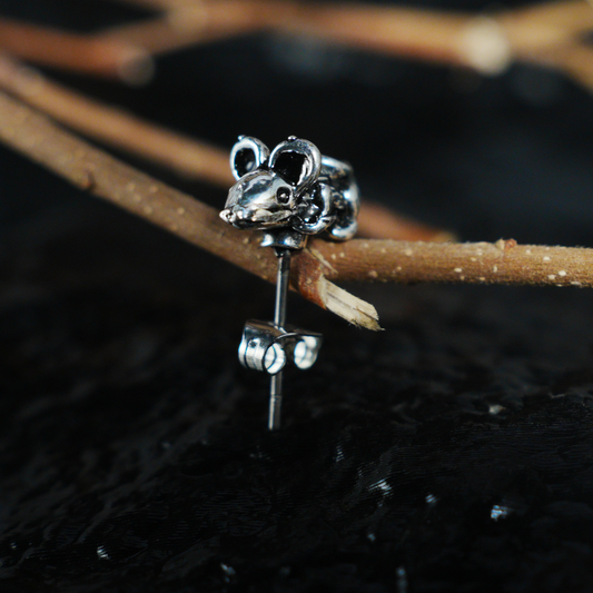Whimsical Mouse Stud Earring | Animal Totem Jewelry | Vintage-Inspired Accessory