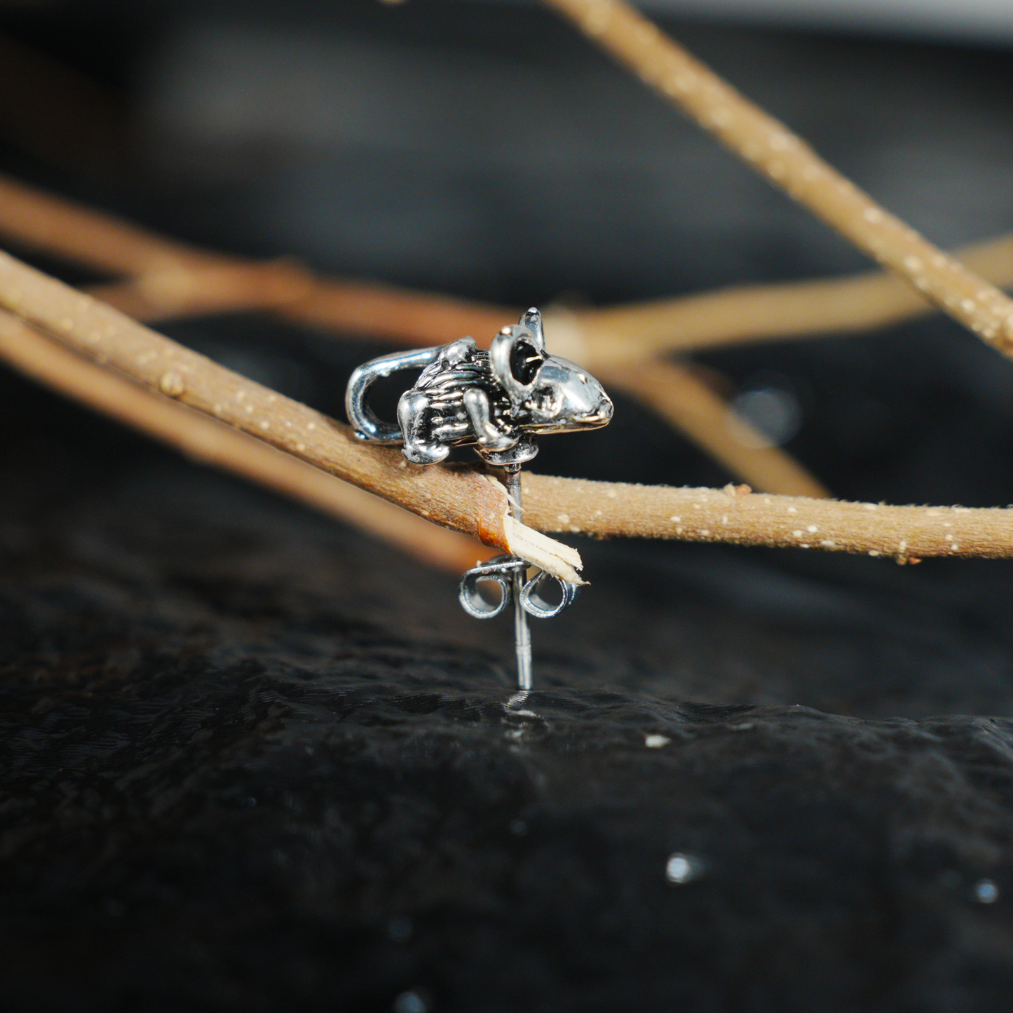 Whimsical Mouse Stud Earring | Animal Totem Jewelry | Vintage-Inspired Accessory
