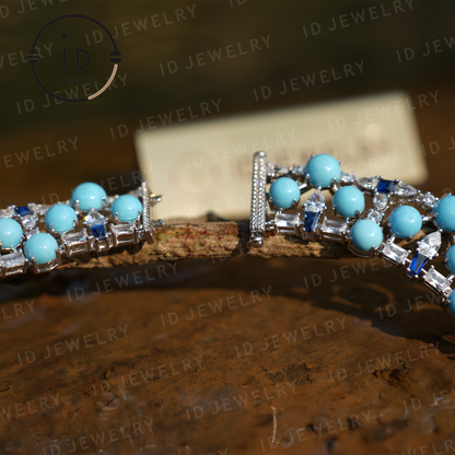 Elegant Turquoise Necklace with Zircon and Lab-Created Blue Gems – Perfect Gift for Women