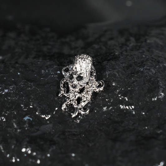 Gothic Octopus Stud Earring with Gemstone Eyes, Dark Fantasy Kraken Sea Monster Jewelry for Punk Style