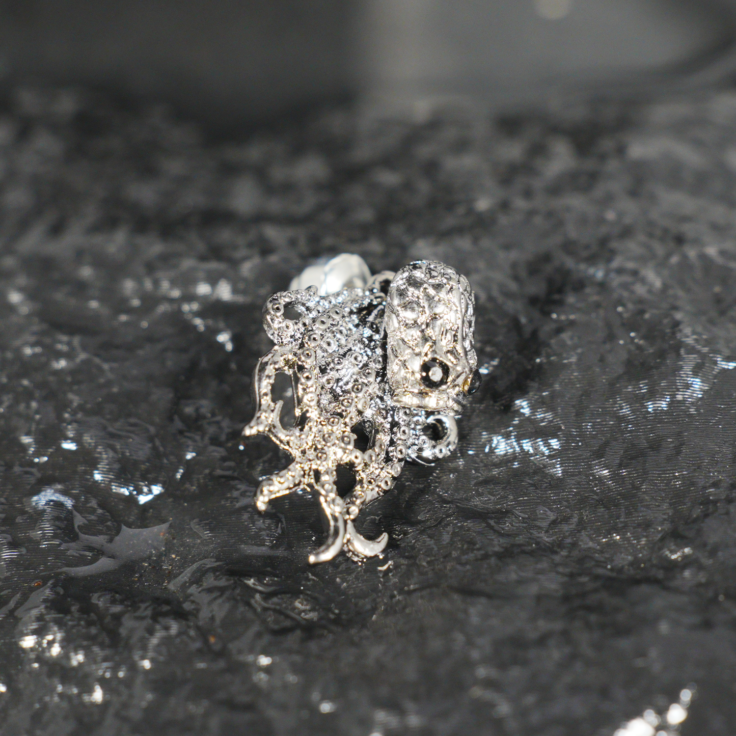 Gothic Octopus Stud Earring with Gemstone Eyes, Dark Fantasy Kraken Sea Monster Jewelry for Punk Style