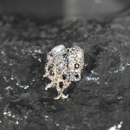 Gothic Octopus Stud Earring with Gemstone Eyes, Dark Fantasy Kraken Sea Monster Jewelry for Punk Style