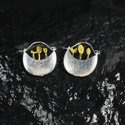 Tropfenohrringe mit sprießenden Blättern, Statement-Ohrringe aus natürlicher Kunst, leichter, pflanzeninspirierter Schmuck