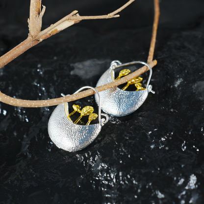 Tropfenohrringe mit sprießenden Blättern, Statement-Ohrringe aus natürlicher Kunst, leichter, pflanzeninspirierter Schmuck