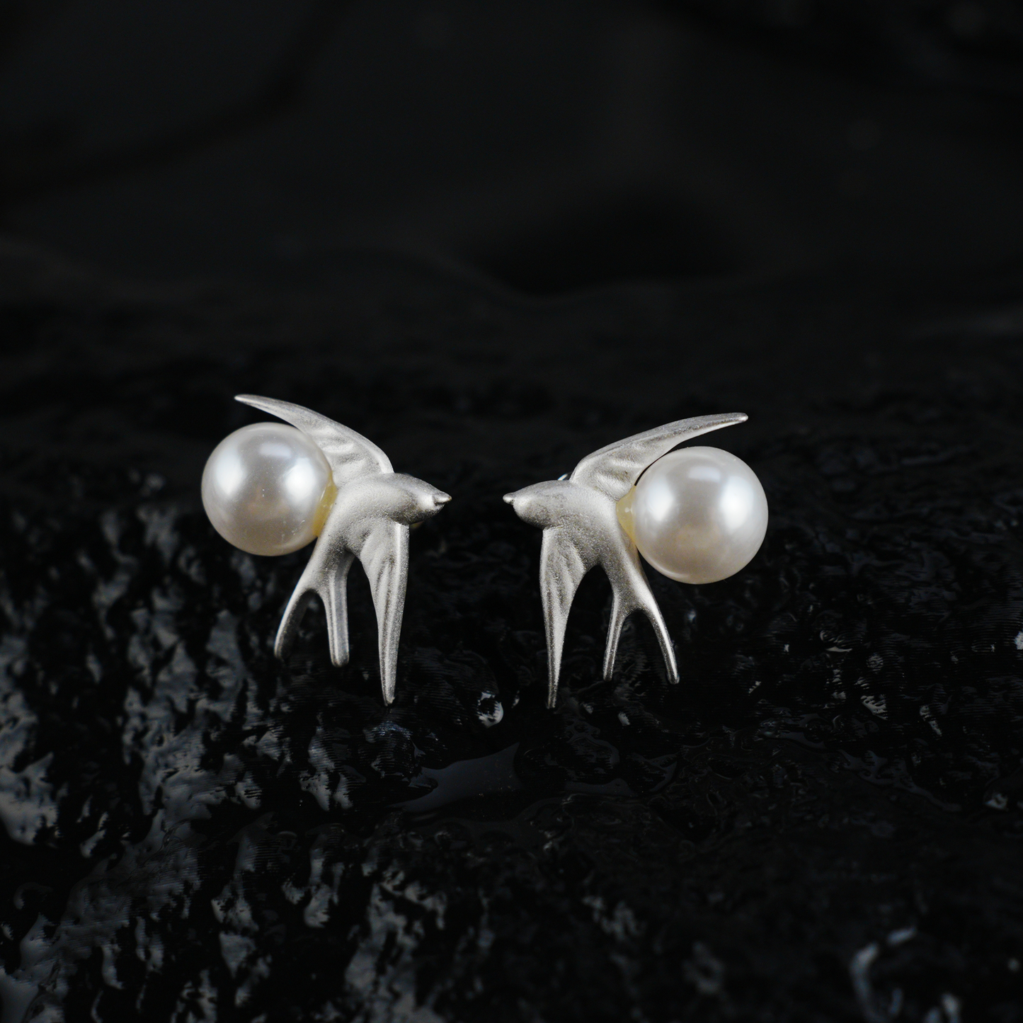 Swallow Pearl Earrings, Minimalist Bird Studs for Everyday Wear, Gift of Hope and Return
