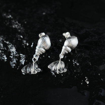 Ocean Shell Drop Earrings with Petal-Shaped Crystals, Artistic Sea-Inspired Dangle Earrings for Women