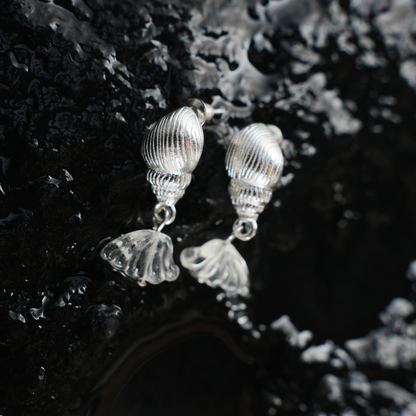 Ocean Shell Drop Earrings with Petal-Shaped Crystals, Artistic Sea-Inspired Dangle Earrings for Women