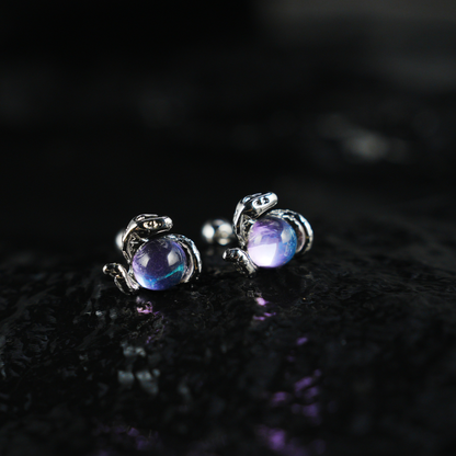 Mystic Serpent & Orb Earrings, Coiled Snake Design for Spiritual Souls and Unique Gifts