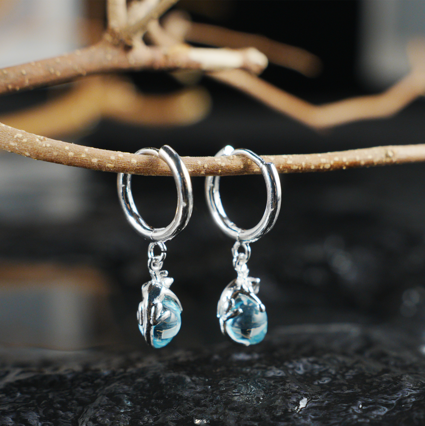 Blue Crystal Cat Earrings | Cute Cat Drop Studs | Whimsical Animal Jewelry Gift for Cat Lovers