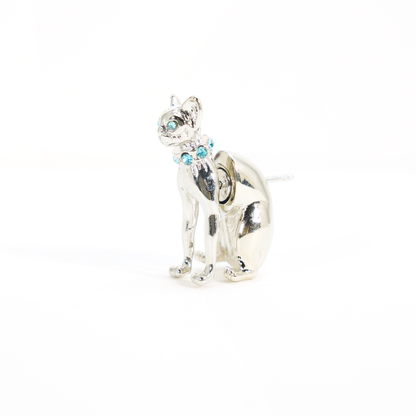 Mystischer Katzen-Ohrstecker | Blaue Kristallaugen &amp; Halsband | Gotischer Katzenschmuck | Unisex-Statement-Tierohrring | Katzen-Totem-Accessoire