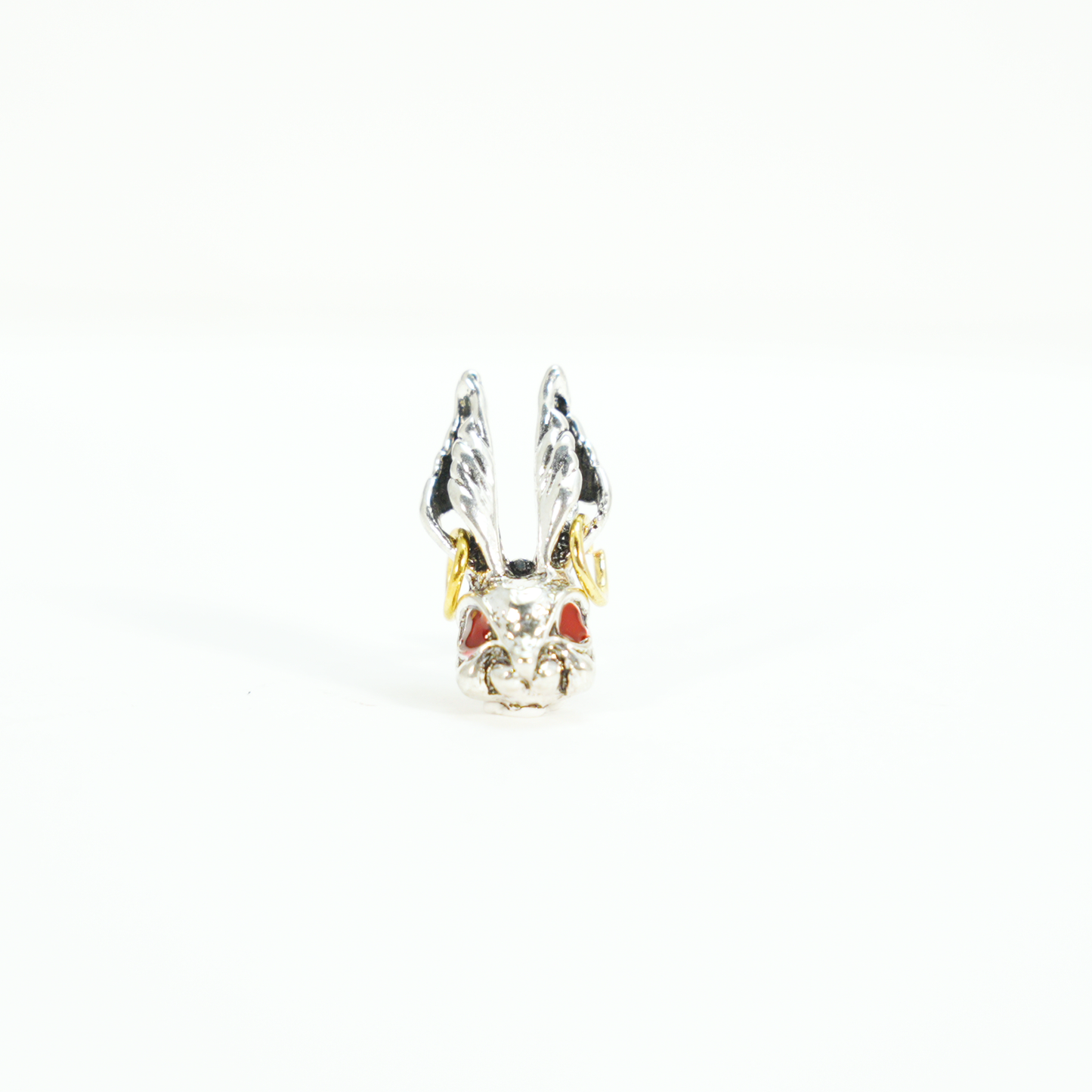 Gothic Bunny Ohrstecker, Hasenkopf Ohrstecker mit roten Augen und goldenen Creolendetails, Punk Totem Schmuck für Männer und Frauen