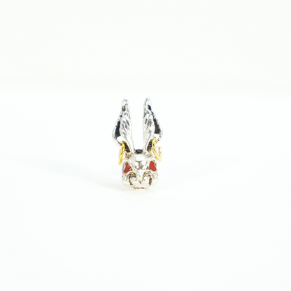 Gothic Bunny Ohrstecker, Hasenkopf Ohrstecker mit roten Augen und goldenen Creolendetails, Punk Totem Schmuck für Männer und Frauen