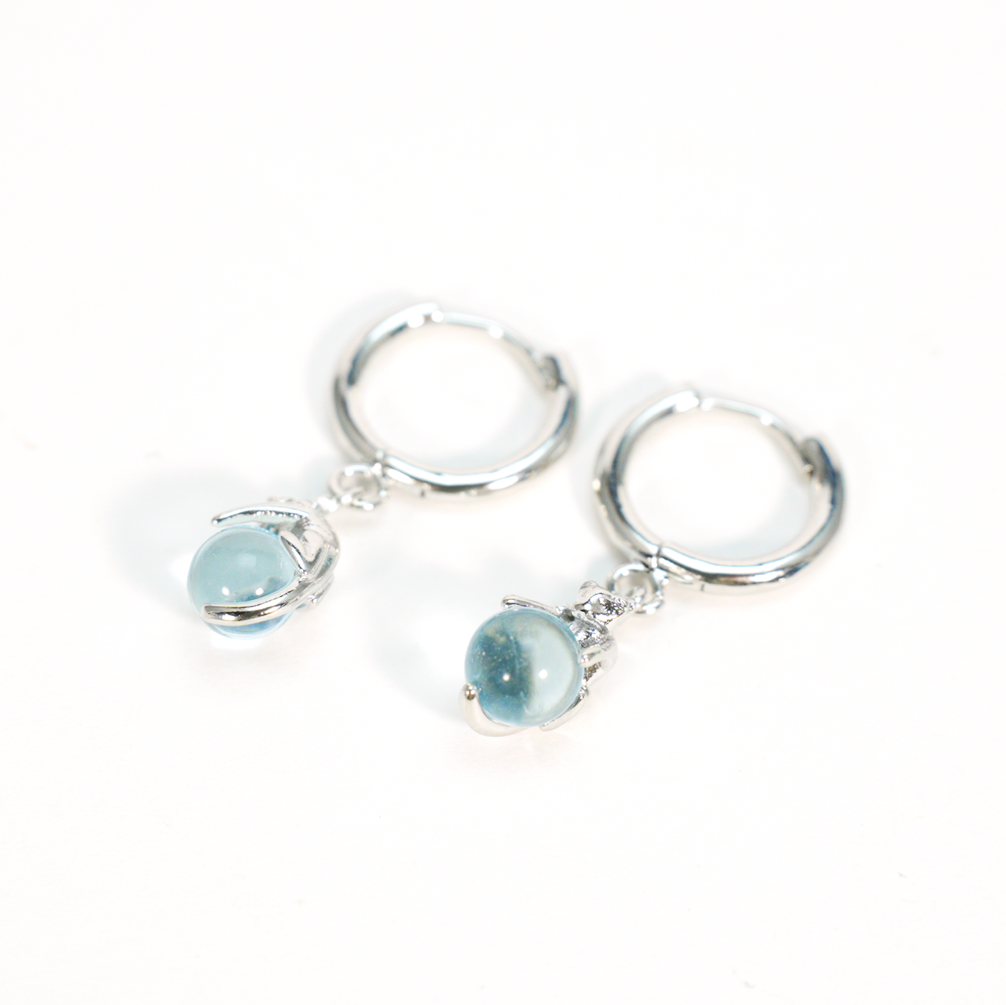 Blue Crystal Cat Earrings | Cute Cat Drop Studs | Whimsical Animal Jewelry Gift for Cat Lovers