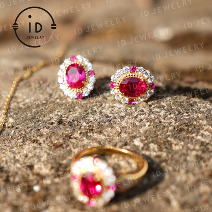 Classic Oval Ruby Earrings, Gold-Plated Earrings for Women, Elegant Jewelry for Formal Events