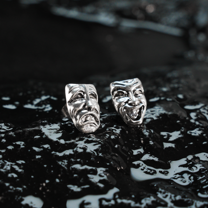 Drama Mask Earrings | Comedy & Tragedy Dual Faces | Artistic Statement Jewelry