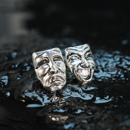 Drama Mask Earrings | Comedy & Tragedy Dual Faces | Artistic Statement Jewelry