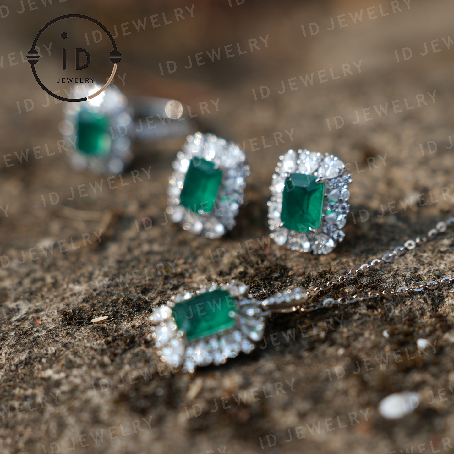 Classic Emerald Stud Earrings, Sterling Silver Jewelry, Luxury Gift for Women, Anniversary Present