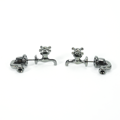 Faucet Earrings Quirky Metal Tap Studs, Punk Industrial Style Water Valve Jewelry, Funny Statement Earrings for Women