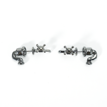 Faucet Earrings Quirky Metal Tap Studs, Punk Industrial Style Water Valve Jewelry, Funny Statement Earrings for Women