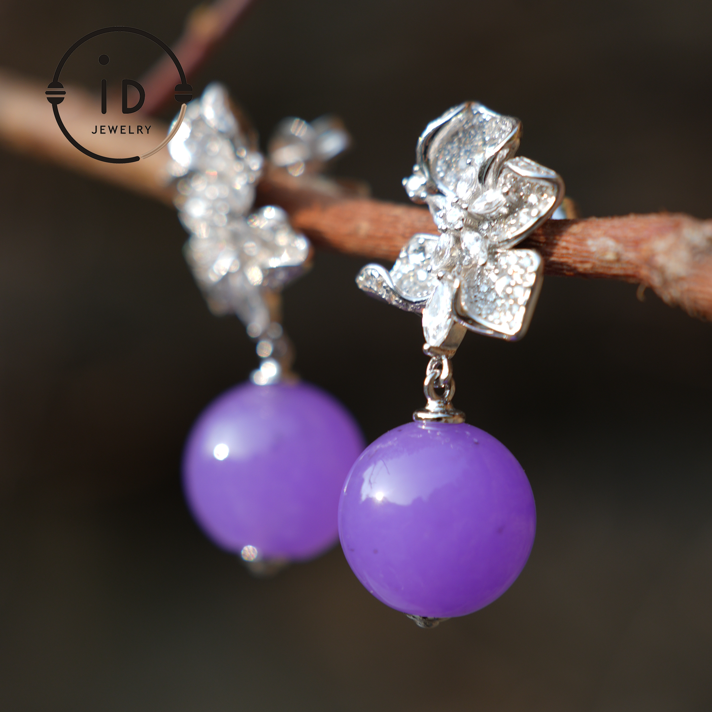 925 Sterling Silver Purple Jade Earrings, Elegant Flower Earrings for Women, Perfect Gift for Special Occasions