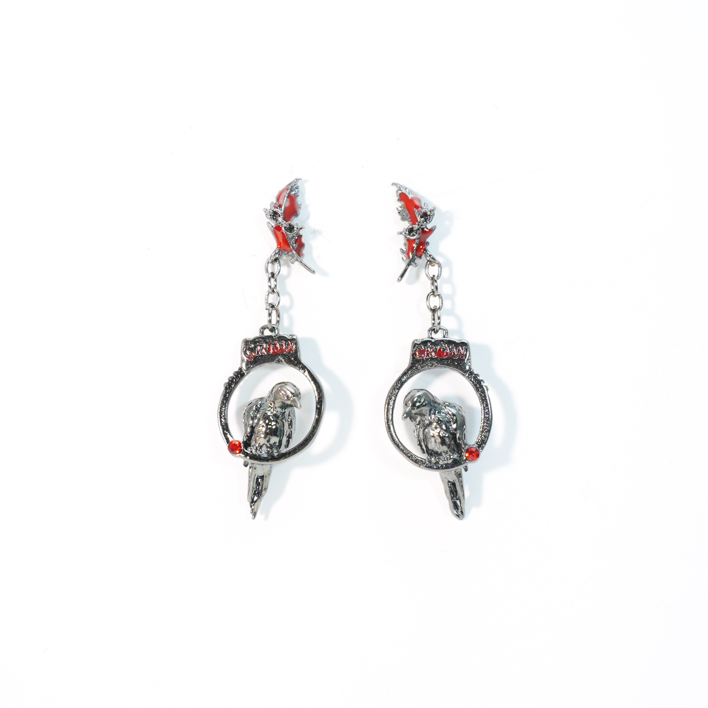Gothic Raben-Ohrringe mit roten Federakzenten | Dunkler ästhetischer Krähenschmuck | Einzigartiges Geschenk für Liebhaber von Gothic und alternativer Mode
