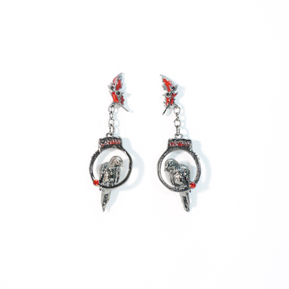 Gothic Raben-Ohrringe mit roten Federakzenten | Dunkler ästhetischer Krähenschmuck | Einzigartiges Geschenk für Liebhaber von Gothic und alternativer Mode