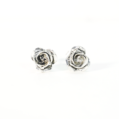 Vintage Silver Rose Stud Earrings | Floral Earrings for Women | Handcrafted Gothic Romantic Jewelry