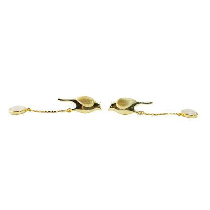 Golden Bird Earrings – Minimalist Flying Bird Design, Soulful Gift for Her, Delicate Dangle Ear Jewelry