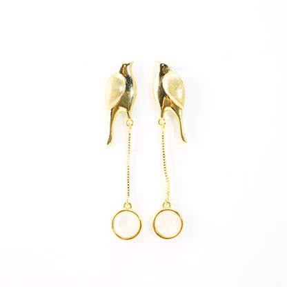 Golden Bird Earrings – Minimalist Flying Bird Design, Soulful Gift for Her, Delicate Dangle Ear Jewelry