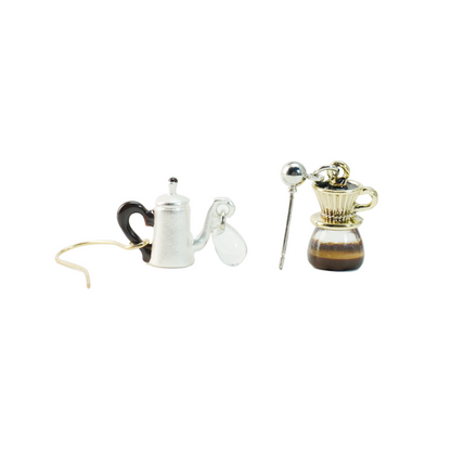 Coffee Kettle & Dripper Earrings | Asymmetrical Cafe-Inspired Studs | Whimsical Jewelry for Coffee Lovers