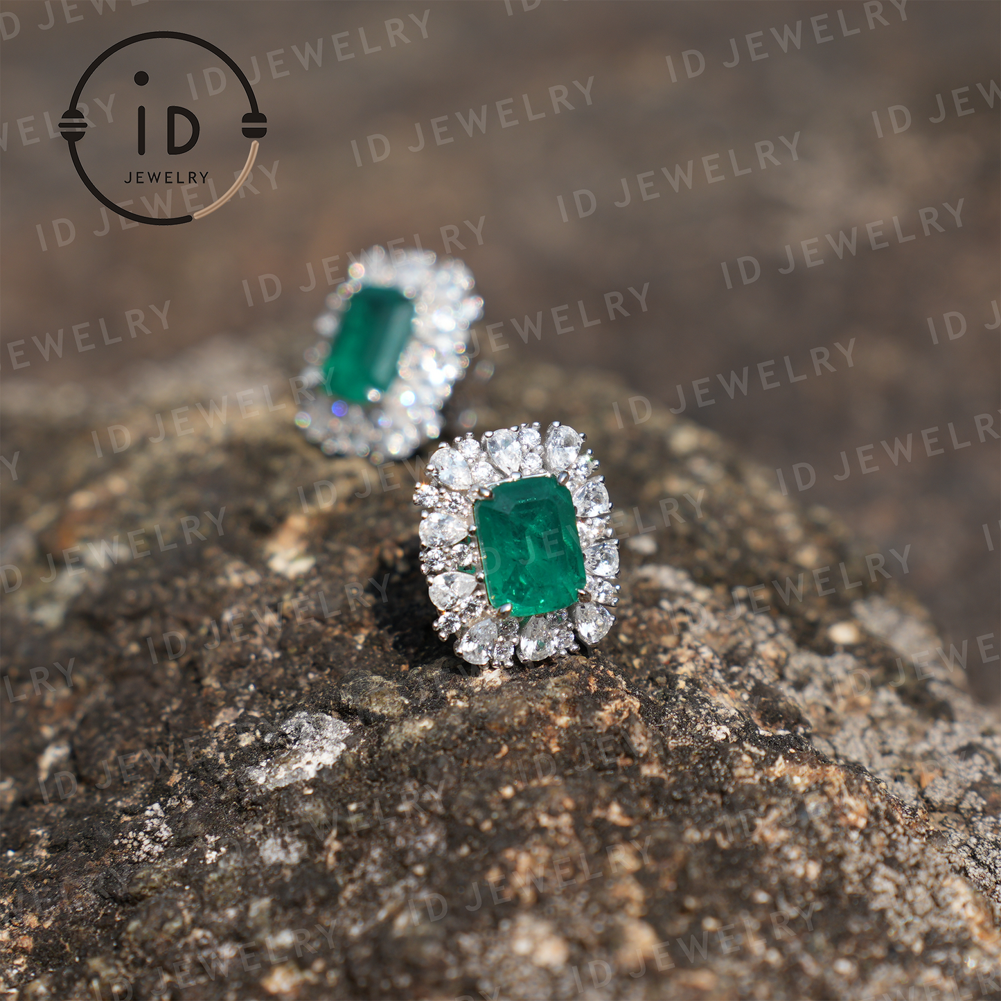 Classic Emerald Stud Earrings, Sterling Silver Jewelry, Luxury Gift for Women, Anniversary Present