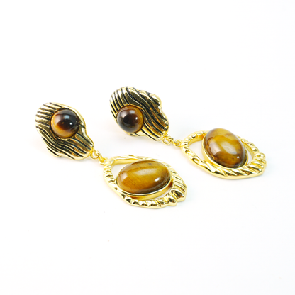 Vintage Tigerauge Ohrringe, Schützende Tropfenohrringe mit mystischem Augendesign, handgefertigter spiritueller Schmuck für Frauen
