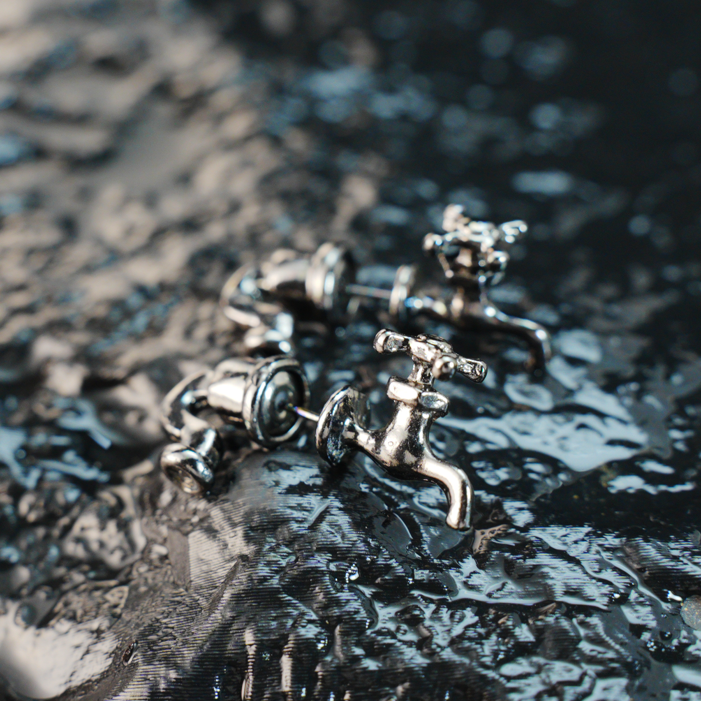 Faucet Earrings Quirky Metal Tap Studs, Punk Industrial Style Water Valve Jewelry, Funny Statement Earrings for Women