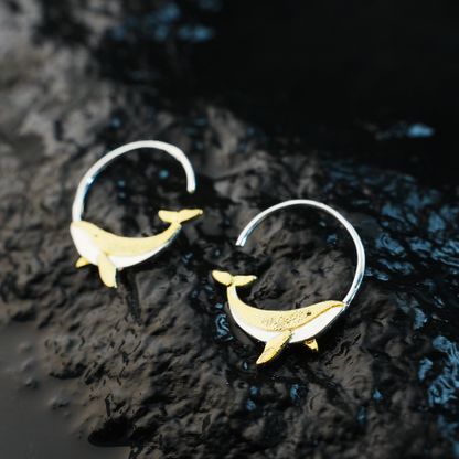 Delfin Ohrstecker – Gold &amp; Silber Zweifarbiger Tier Totem Schmuck, Spirituelles Ozean Liebhaber Geschenk